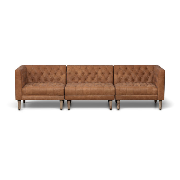 Four Hands Carnegie 105.00'' Genuine Leather Square Arm Sofa | Wayfair